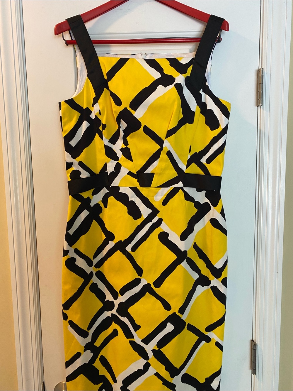 David Meister Cotton Stretch Lined Stylish Yellow Black White Dress NWOT